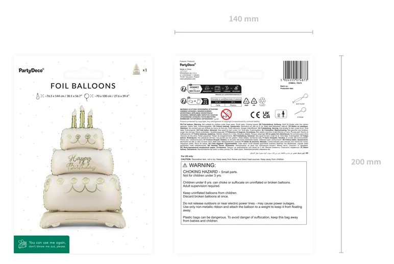 Balon foliowy stojący Tort 70x100cm FB374 PartyDeco